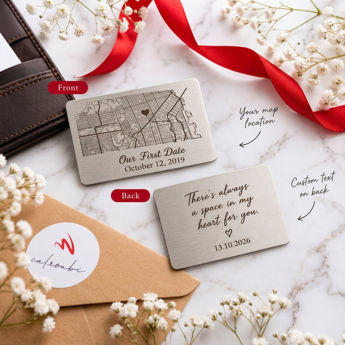 Personalised map wallet insert gift keepsake
