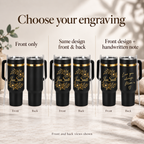Personalised floral name tumbler with gold engraved design