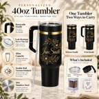 Personalised floral name 40oz tumbler product presentation