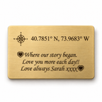 Gold personalised wallet insert with engraved compass design