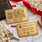 Gold map wallet insert showing personalised first date design