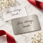 Personalised wallet insert with engraved love note and ribbon