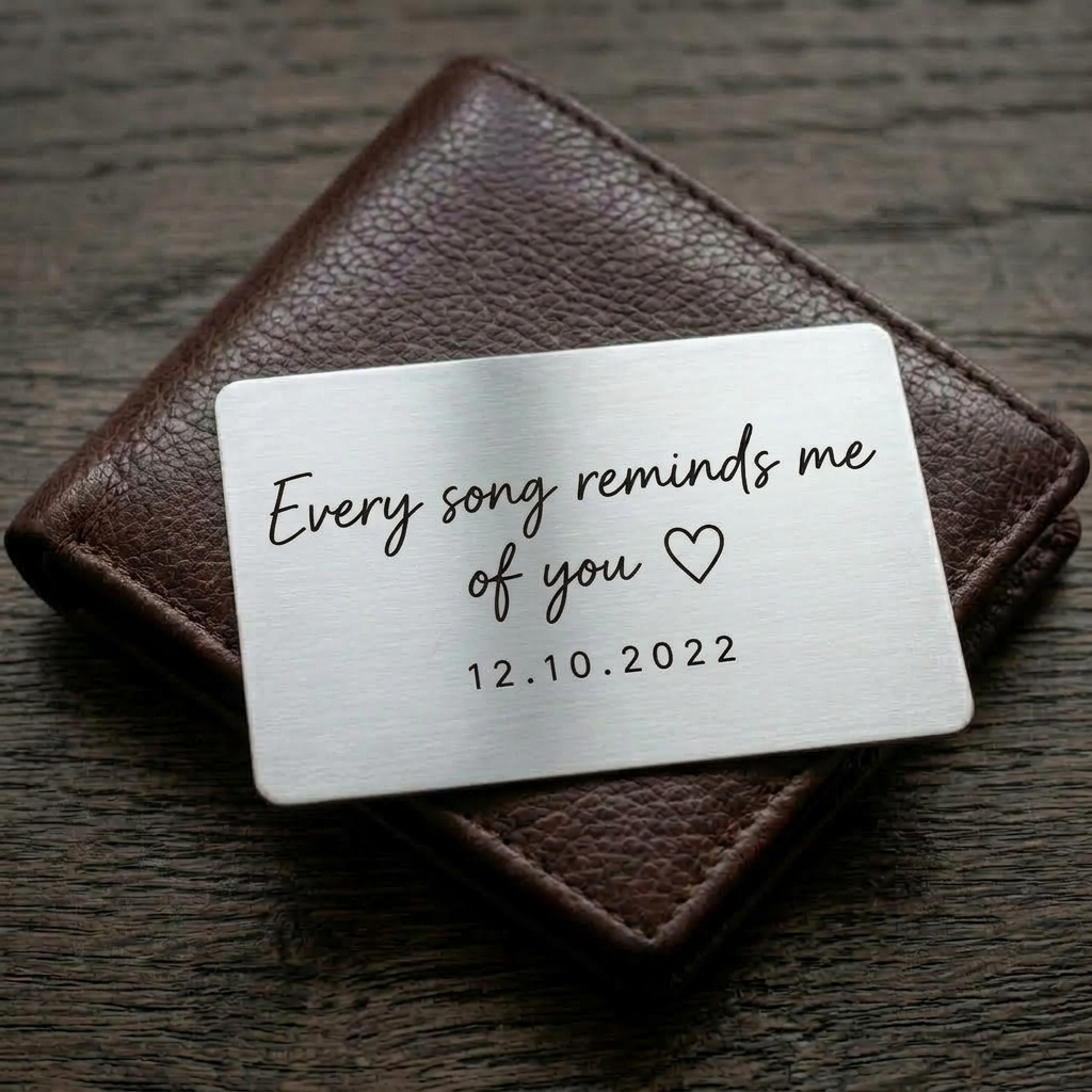 Back of personalised Our Song wallet insert with engraved message and date