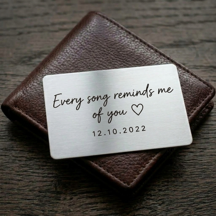 Back of personalised Our Song wallet insert with engraved message and date