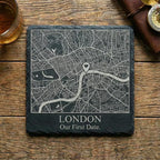 Where We Met slate coaster with custom map engraving