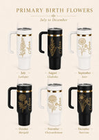 Personalised birth flower engraving detail on 40oz tumbler
