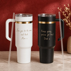 Black and white personalised 40oz tumblers with floral name engraving